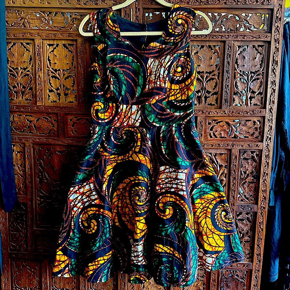 Vintage African Ankara Swirl Pattern keyhole A line Dress